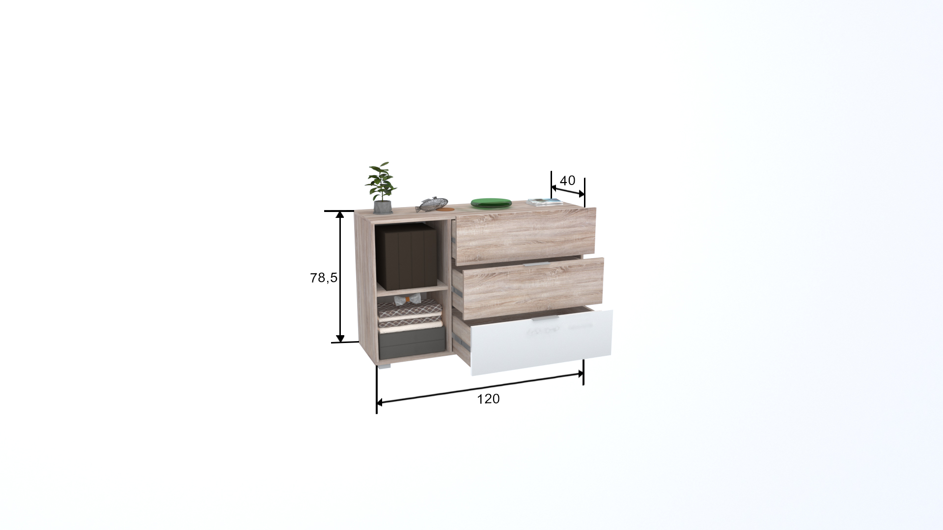 Corpus Carson Komód 120 cm Iszap Tölgy-Ében Tölgy