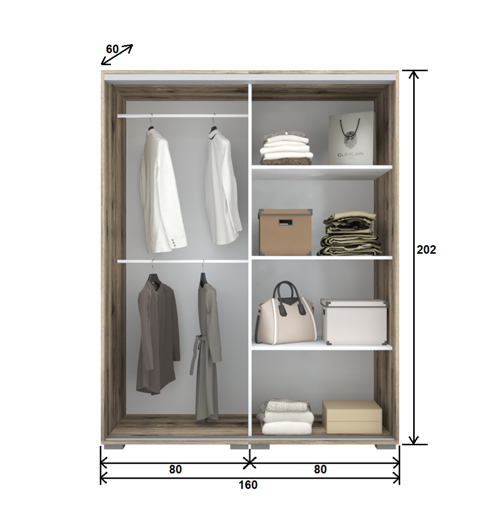 Tolóajtós gardrób D1FOT 160 cm