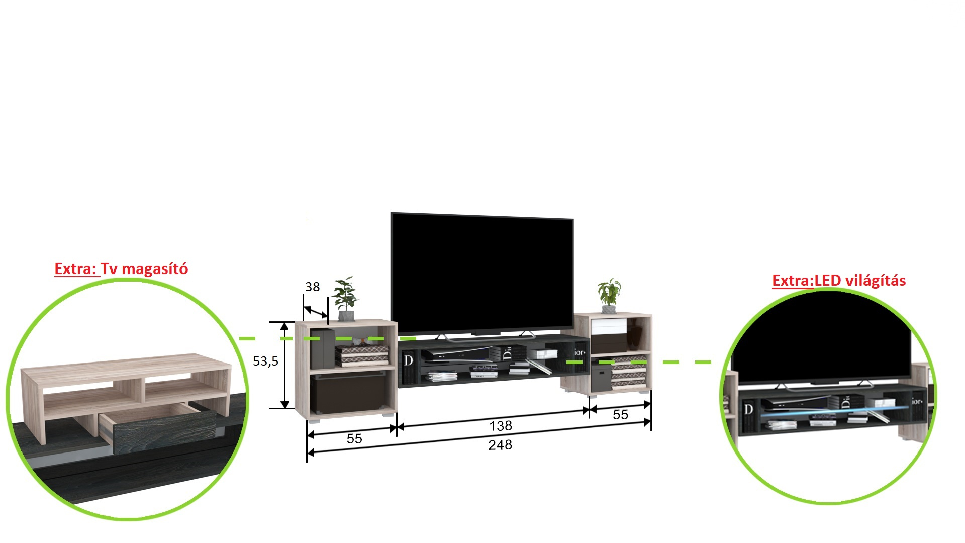 Corpus Logens 01 Tv állvány 248 cm Sonoma-Magasfényű Fehér
