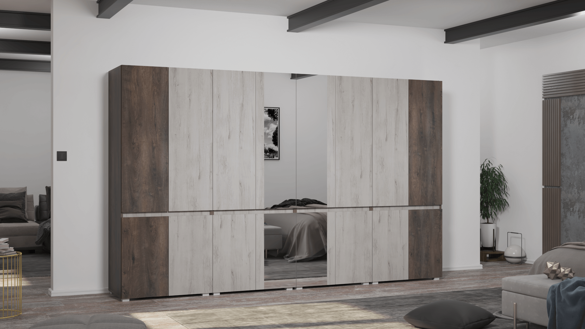Corpus Vektor 19 Tükrös 320 cm Iszap Tölgy-Ében Tölgy Gardrób