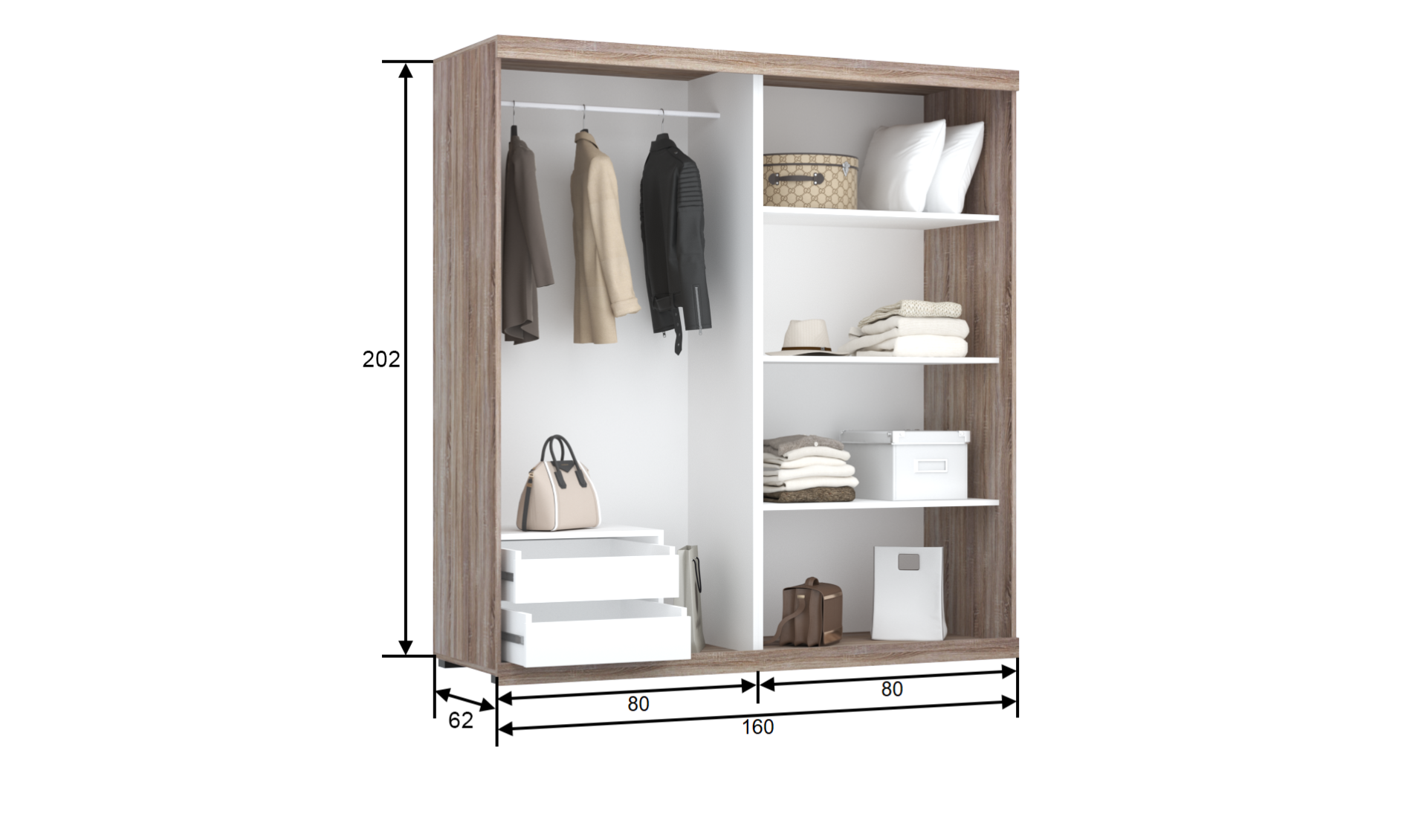 Retro T1-1 160 cm Tolóajtós Gardrób