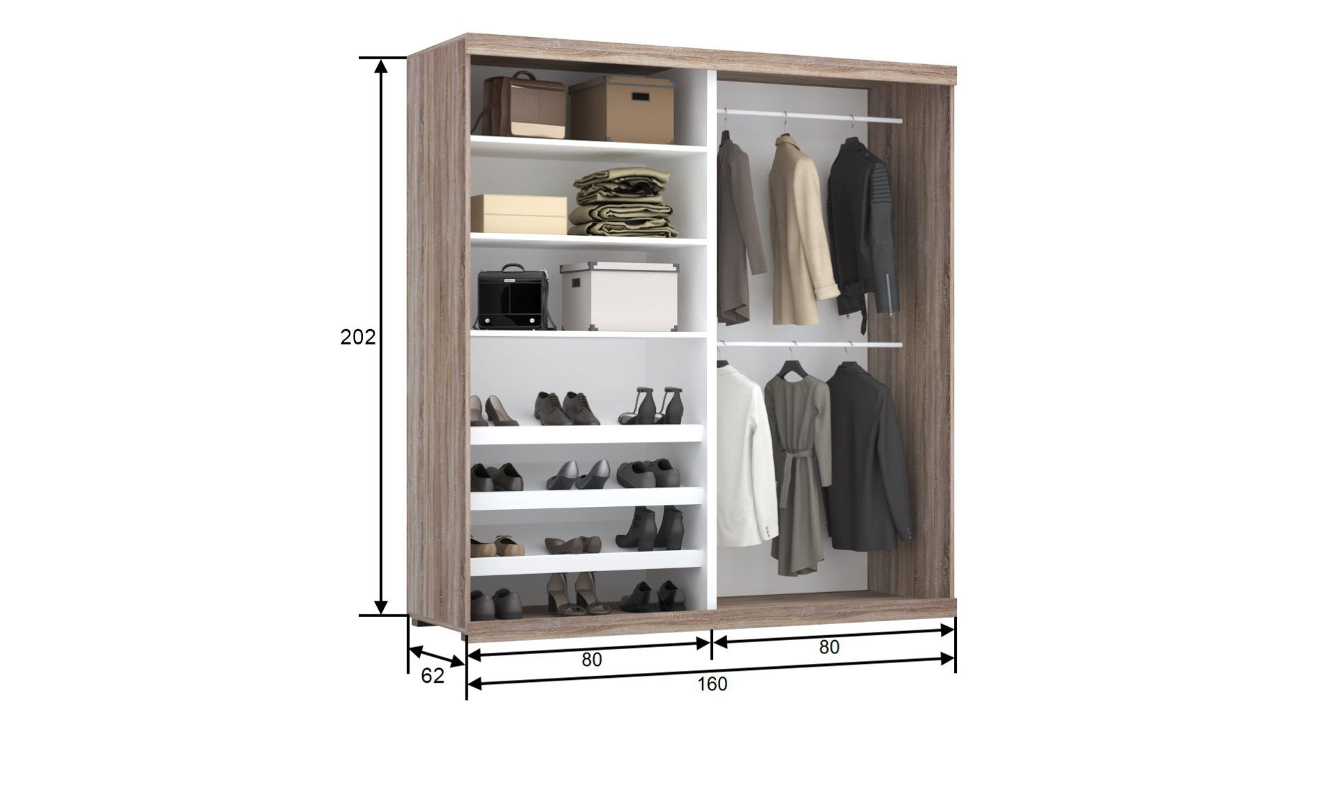 Retro T1-4 160 cm Tolóajtós Gardrób