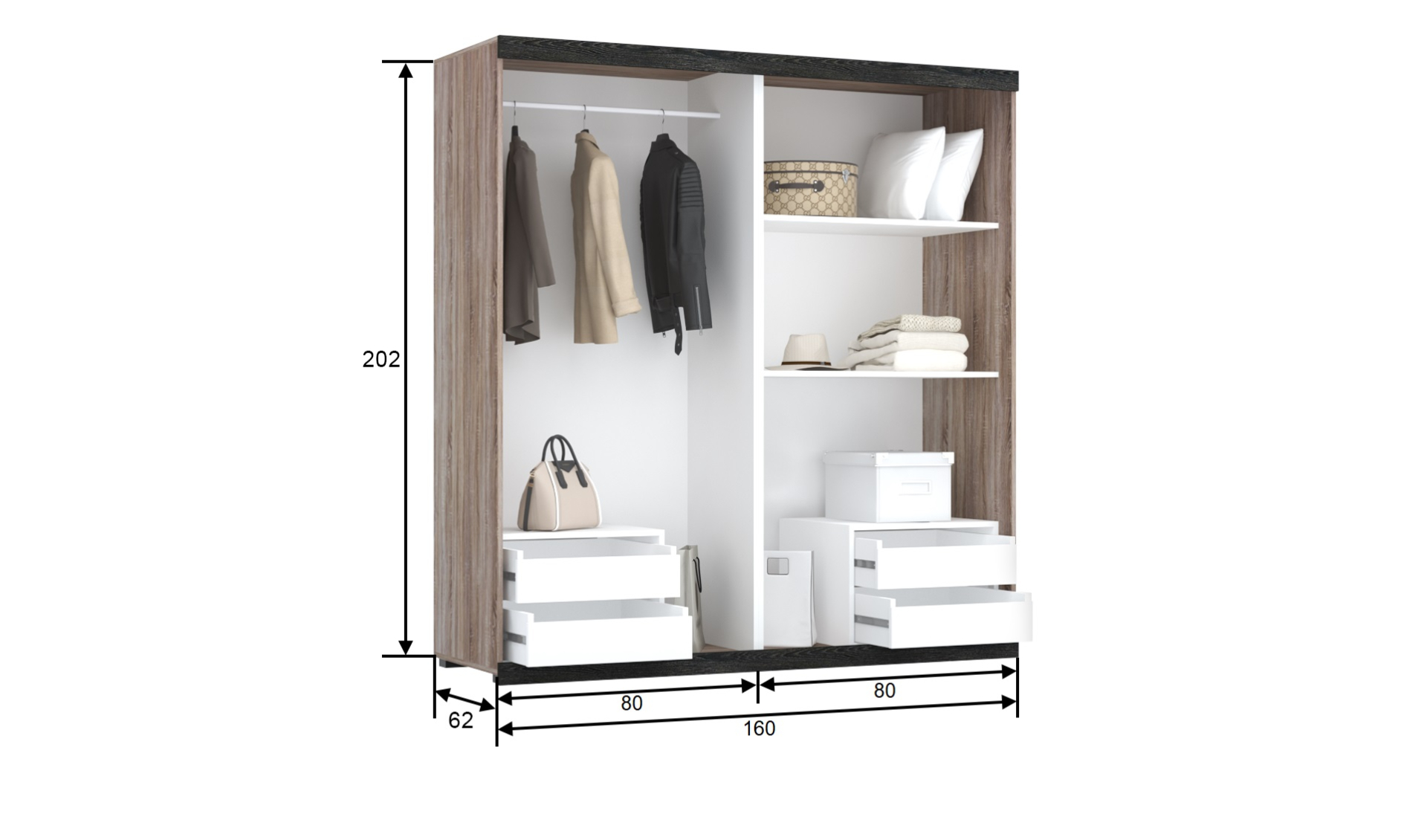 Retro T1-4 160 cm Tolóajtós Gardrób