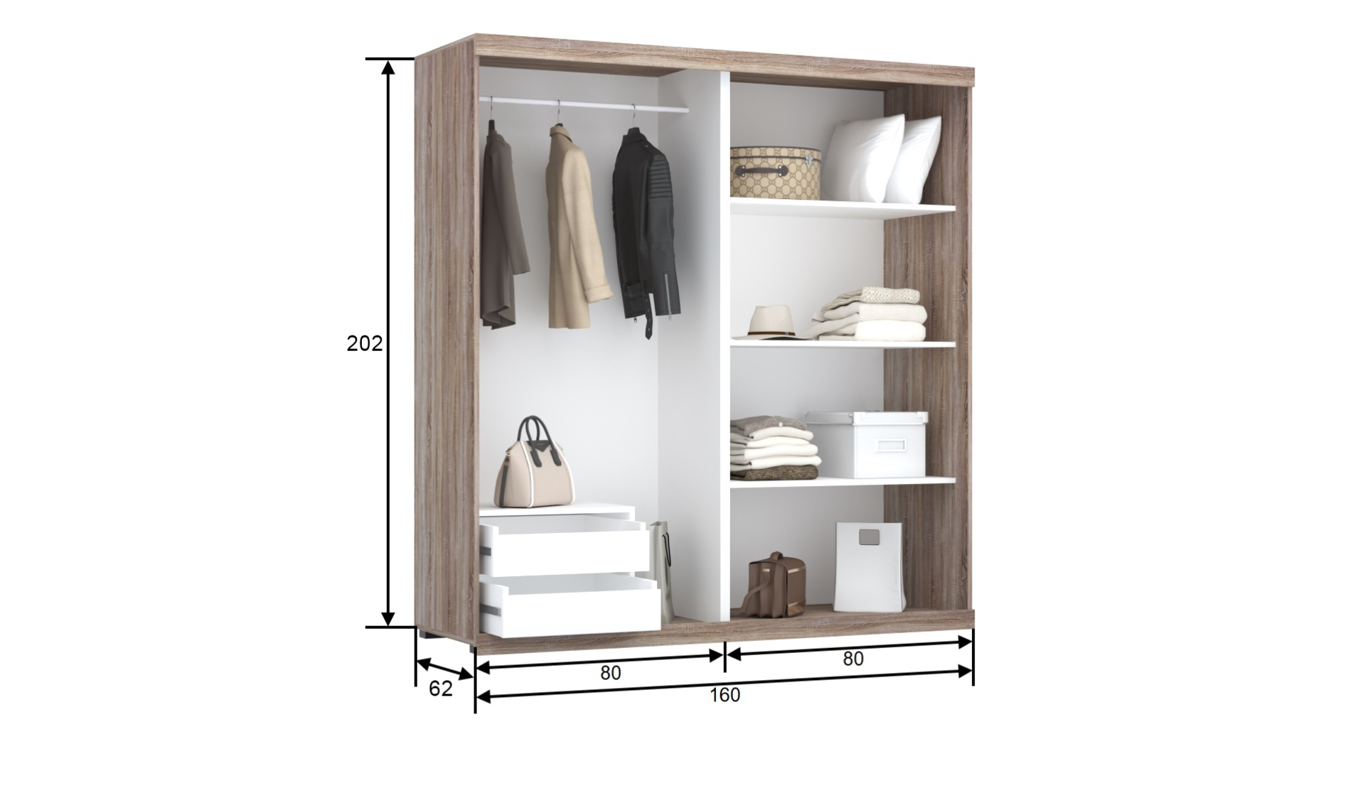 Retro T1-4 160 cm Tolóajtós Gardrób