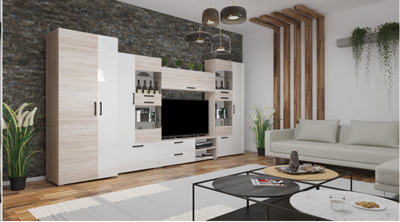 Corpus Capri MF-21 összeállítás 390 cm 130 cm-es Tv-s hátlappal Szekrénysor