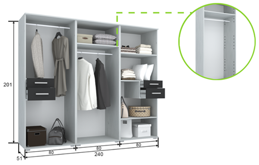 Corpus GIB Salon 8. 240 cm Iszap Tölgy-Magasfényű Fehér